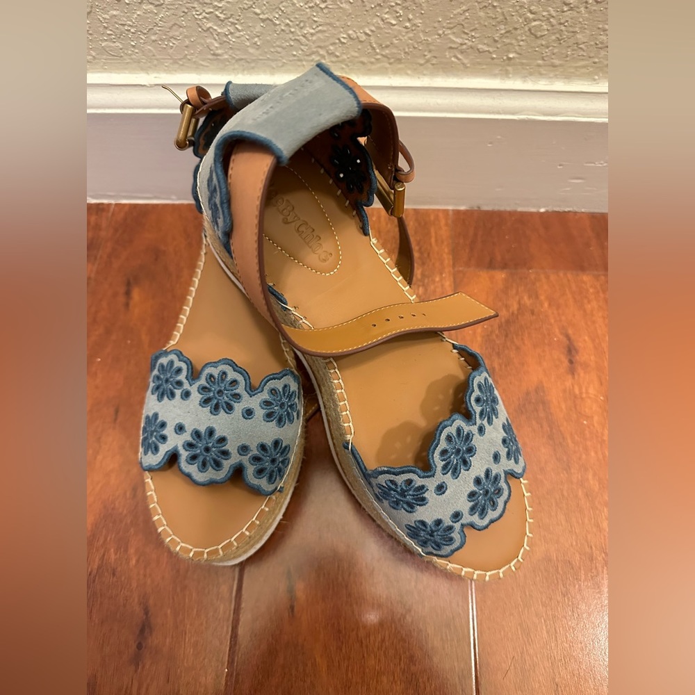 See by Chloe demin eyelet platform sandals sz. 40